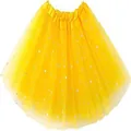 Bright yellow tutu tulle skirt with silver star patterns for adult costume performances - Bottoms / 30cm 3-Layer Style / Yellow With Star Sequins