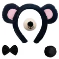 Conjunto de cosplay de oso de peluche negro con diadema de orejas, pajarita y cola esponjosa - Headband Bowtie Tail Nose / Negro rosa
