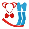 Red and blue 6-piece fox cosplay costume set with ears headband, tail, and socks. - Ear Headband 5-Piece Set