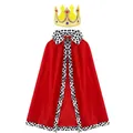 Royal red cape with black spotted trim and a golden jeweled crown set for cosplay - Set / Two-Piece Set / Gold