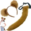 Brown plush monkey ears headband and matching tail set for Halloween cosplay costume - Monkey 2-Piece Set