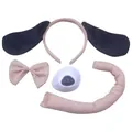 Detailed view of plush dog costume set with ears headband, bow tie, nose and tail - Dog 4-Piece Set