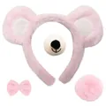 Conjunto de lujo de diadema de orejas de oso rosa de 4 piezas para disfraz cosplay - Headband Bowtie Tail Nose / Rosa