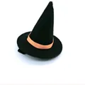 Miniature black pointed witch hat with orange ribbon for Halloween costume and parties - Witch Black