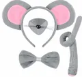 Professional 4-piece gray mouse costume set including ears headband, tail, nose and bow tie - Mouse 4-Piece Set