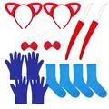 Ensemble de cosplay 12 pièces avec oreilles de renard rouges et chaussettes bleues. - Serre-tête Oreilles Ensemble de 10 Pièces
