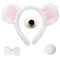 Set de disfraz cosplay de oso de peluche blanco de 4 piezas con orejas y cola - Headband Bowtie Tail Nose / Blanco