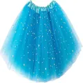Vibrant electric blue tutu skirt featuring sparkling silver star sequins for cosplay - Bottoms / 30cm 3-Layer Style / Sky Blue With Star Sequins
