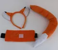 Close-up detail of the orange plush fox ear headband and matching costume tail set - Fox 2-Piece Set / Two-Piece Set / Orange White