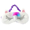 Masque de sommeil licorne en peluche blanche avec cils pailletés et bandeau violet - 3D Violet