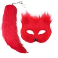 Ensemble masque de renard en fausse fourrure rouge et queue duveteuse pour cosplay - Masque et Queue Ensemble de 2 Pièces