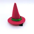 Decorative red mini pointed witch hat hair clip accessory with green ribbon for costume - Witch Big Red