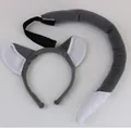 Plush grey and white animal ear headband and matching tail set for costume party - Wolf Two-Piece Set / Two-Piece Set / Gray