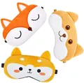 Three cute plush cartoon sleep masks featuring fox dog and shiba inu animal designs - Wolf Fox / Set of 3