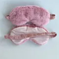 Soft pink faux rabbit fur plush sleep eye mask with breathable satin backing for travel - Deep Pink