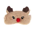 Soft plush reindeer cartoon sleep eye mask with red nose and antlers for Christmas - Cute Reindeer White
