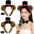 Diadema adorable de orejas de oso de peluche con mini sombrero de copa para cosplay - Bear Ear Hat Headband / Marrón