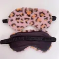 Pink leopard print faux fur plush sleep mask with silk backing and elastic strap - Light Leopard