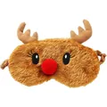 Soft plush reindeer Christmas sleep mask featuring 3D antlers and a cute red pom-pom nose - Red White Reindeer