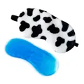 Soft plush cow print sleep eye mask with a blue cooling gel pack for eye relaxation. - Cow Print (With Opening)
