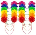 Bulk set of 24 colorful Hawaii party headbands with fluffy pom poms for festivities - Orange
