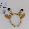 Macro view of giraffe ear headband detail showing plush fabric texture and brown spot patterns - Giraffe