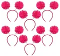 Macro view of six vibrant pink handmade wool pom-pom headbands for festive events. - Rose Red