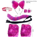 Furry fox wolf ears headband tail and leg warmers set for Halloween cosplay costume - Purple 7-Piece Set