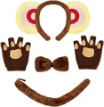 Four-piece plush lion costume set with ears headband, paw gloves, bow tie, and tail. - Monkey Style