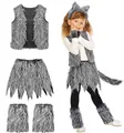 Halloween gray faux fur wolf costume variant set for kids with ears and accessories - Set / Kids 6-Piece Set