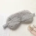 Soft grey plush sleep eye mask with rabbit fur texture and silky elastic head strap - Gray