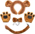Detailed view of brown lion cosplay costume set with ear headband, paw gloves and tail - Lion Style