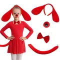 Ensemble de déguisement oreilles d'animaux en peluche rouges queue nœud et nez pour Halloween - Oreille et Nœud Papillon Ensemble de 4 Pièces