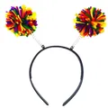 Detailed view of vibrant multi-colored yarn pompom headband featuring bouncy metal springs - Colorful