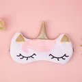 Cute white plush unicorn sleep mask with gold glitter horn and pink mane on pink background - Unicorn / Ice Pack Compatible Adjustable