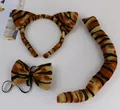 Detailed view of the 3pcs tiger print costume set including ears and tail - Tiger 3-Piece Set