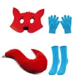 Costume de cosplay renard rouge avec masque, gants bleus, queue en peluche et chaussettes - Grande Queue Ensemble de 4 Pièces
