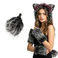 Faux fur cat ear headband and tail with plug accessory set for Halloween cosplay - Round Tail