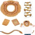 Detailansicht Löwenkostüm-Set für Kinder mit Mähnen-Stirnband Plüschschwanz und Gesichtsstickern - Großer Löwe-Stil