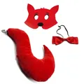 Ensemble cosplay renard rouge avec queue en peluche, masque en feutre et nœud papillon en satin - Grande Queue Ensemble de 3 Pièces
