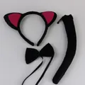 Detail view of 3pcs black cat costume set including ear headband, bow tie, and tail. - Black Cat 3-Piece Set