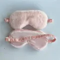 Soft pink plush sleep eye mask with silky satin lining and elastic strap for comfort - Chrysanthemum Pink