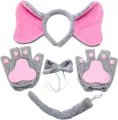 Complete grey and pink plush elephant costume set showing five accessories - Elephant Style