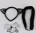 Close-up detail of 3pcs black cat costume set with furry ears headband bow tie and tail - Silver Cat Three-Piece Set / Three-Piece Set / Black Silver