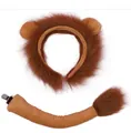 Brown faux fur lion ears headband and plush tail set for animal costume - Large Lion 2-Piece Set