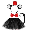 Komplettes Tierkostüm-Set für Kinder mit Stirnband, Fliege, Tüllrock und Tierschwanz - Schwarze Katze Rock-Stil