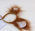 Close-up of brown furry lion ear headband for fancy dress and party performances - Brown Wolf Headband