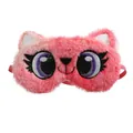 Adorable pink cartoon cat plush eye mask with soft fur for sleep shading and travel - Red Owl