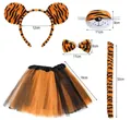 Tiger print tutu costume set including headband bowtie and tail with dimensions shown - Bottoms / 30cm Long (Skirt Only) / Orange Black (Tiger Print)