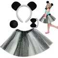 Panda themed girls tutu costume set with star pattern and headband - Bottoms / 30cm Long (Skirt Only) / Black White Sequins (Panda Style)